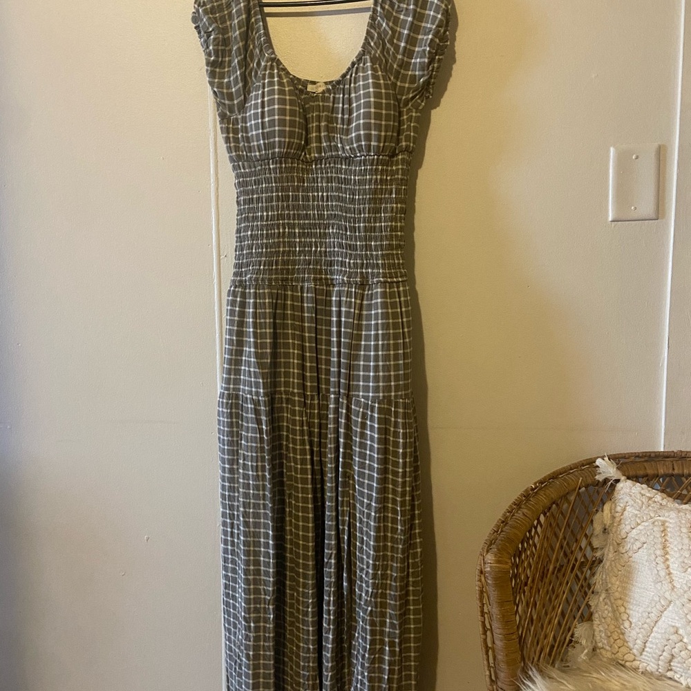 Ultra Flirt Gray Plaid Maxi Dress